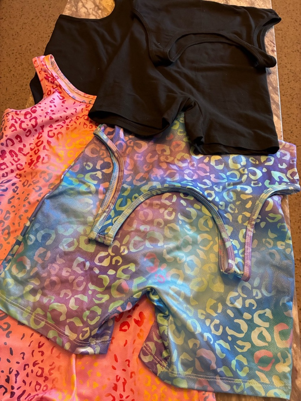 Colorful Leopard Print Active Unitard Set of 4 - 2 Black + 2 Colorful Leopard